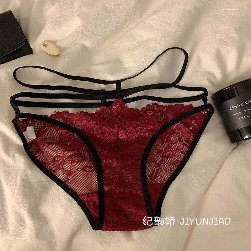 蕾丝性感三角内裤女低腰交叉细带纯欲火辣欧美舒适柔软女士三角裤