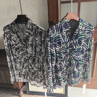 衬衫 2522 真丝桑蚕丝网眼前三后二女士印花翻领长袖 春款