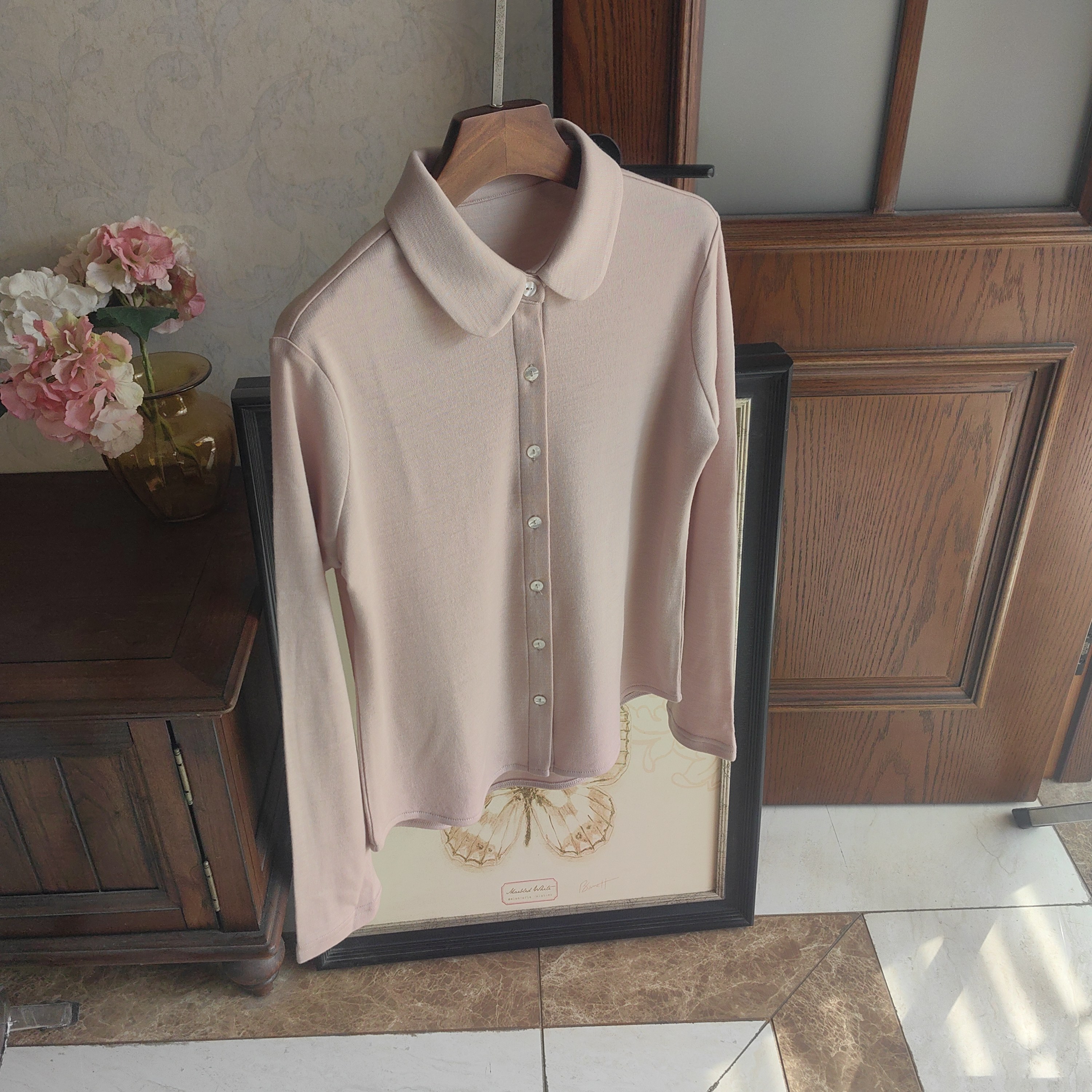 温柔的灰粉色柔软纯羊毛女士翻领衬衫娃娃领,女装/女士精品,衬衫,淘宝优惠券,粉丝福利购,淘宝优惠卷