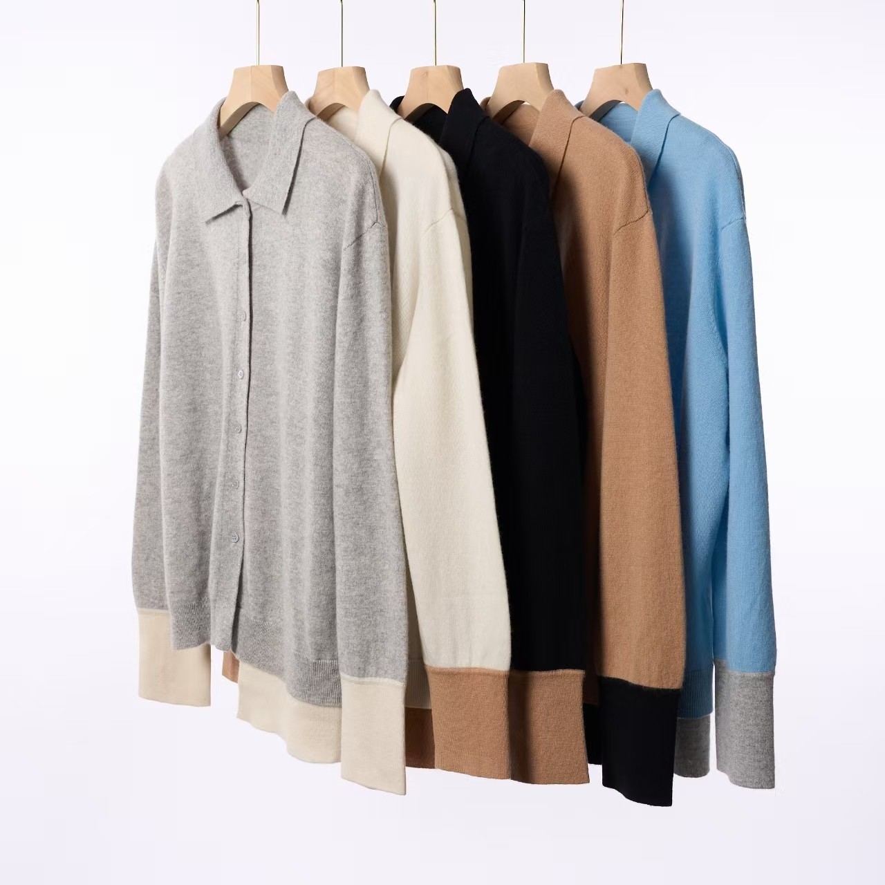 设计师款羊绒撞色女士衬衫长袖翻领毛衣中等厚度M310克,女装/女士精品,羊绒衫,淘宝优惠券,粉丝福利购,淘宝优惠卷