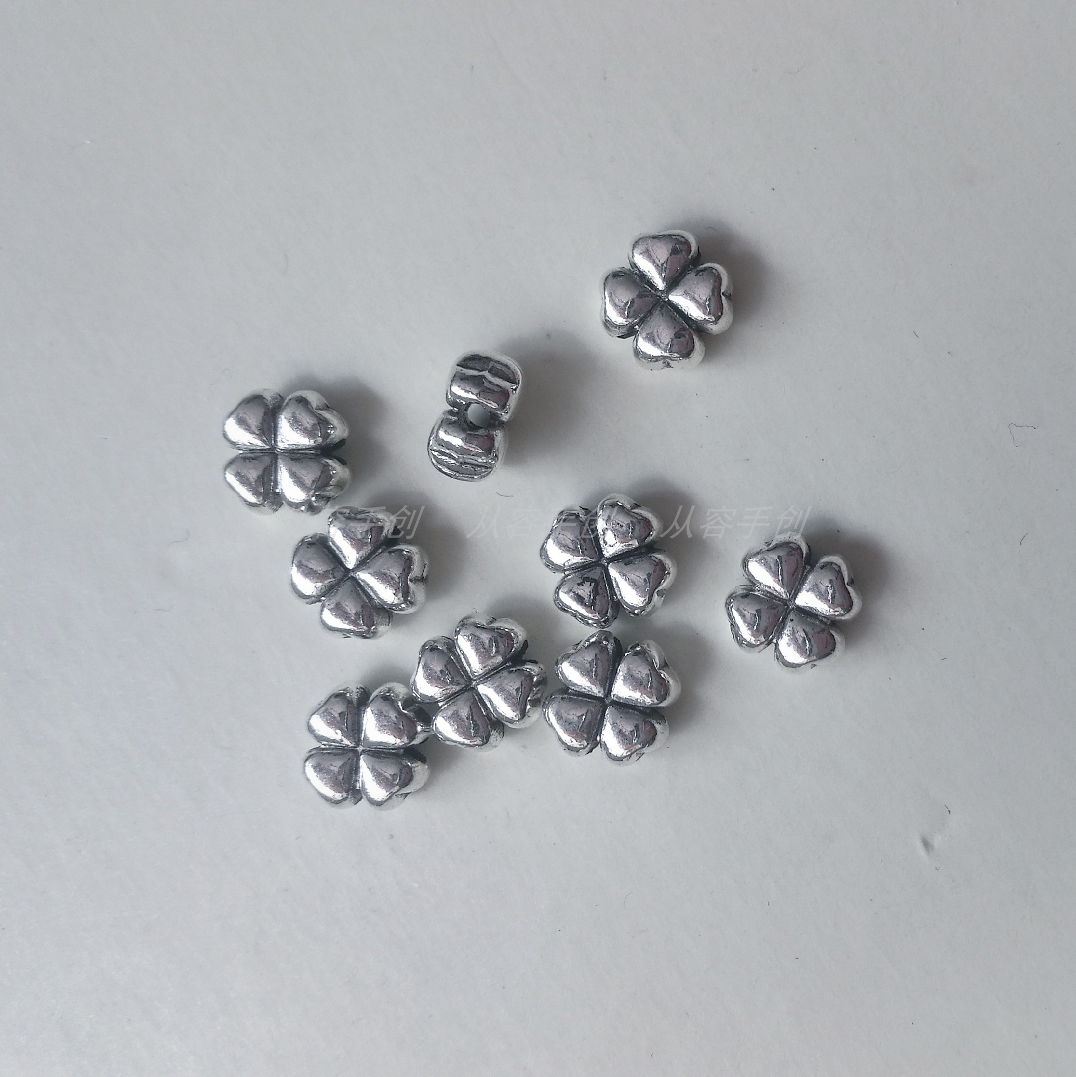 diy复古合金幸运草项链背云珠子