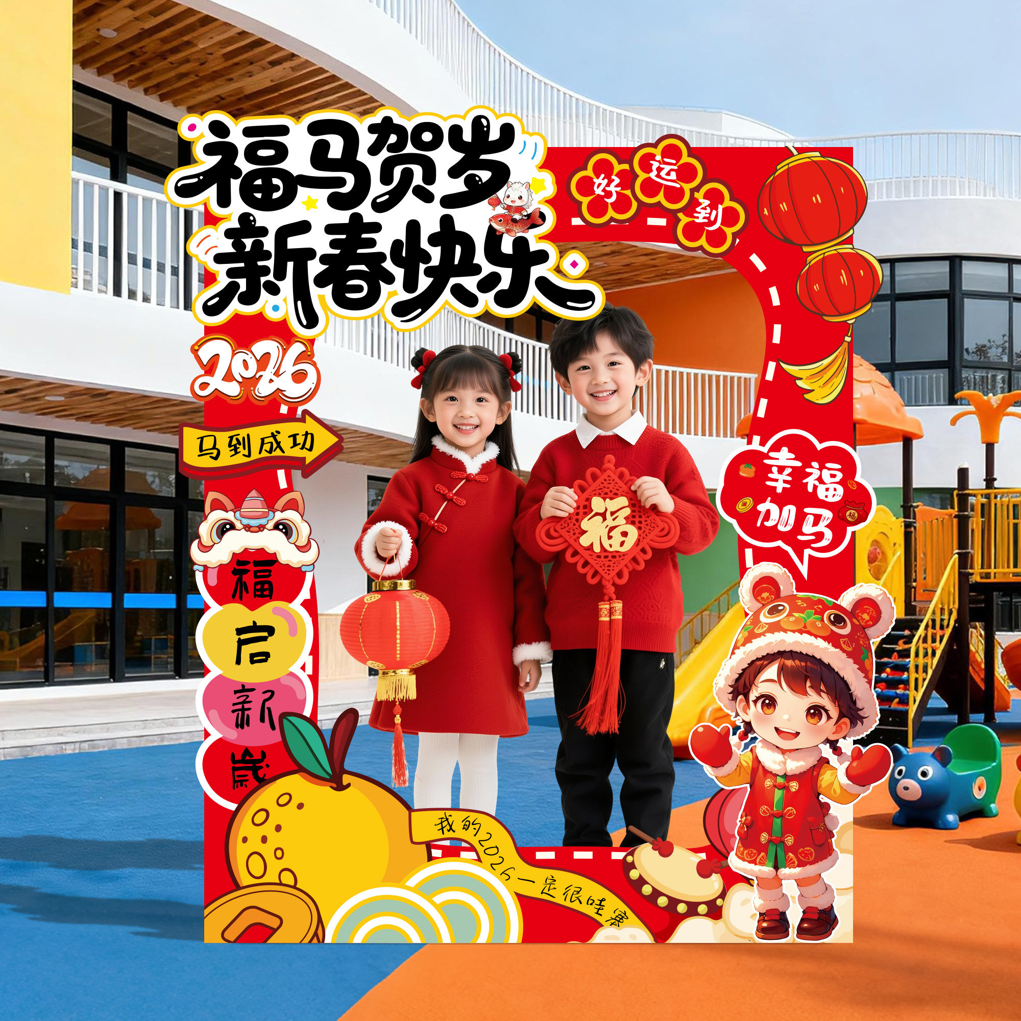 2026新年幼儿园拍照相框立牌氛围元旦学校教室布置场景装饰气球