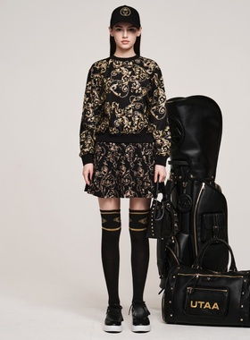 韩国代购UTAA高尔夫球服25女秋冬运动百搭图案印花圆领长袖针织衫