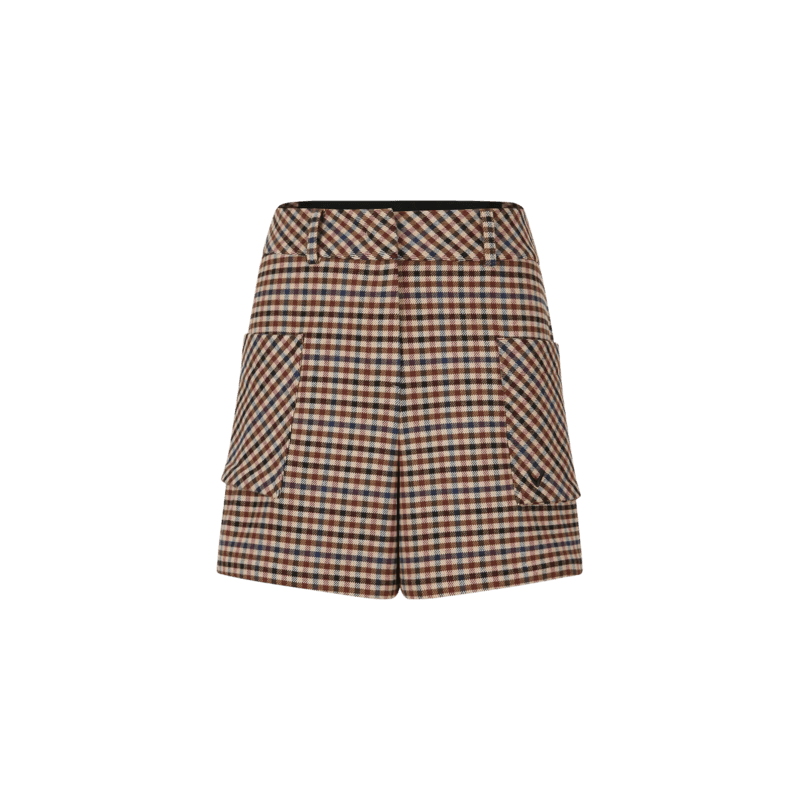 韩国代购Callaway卡拉威高尔夫球服25秋冬女士松紧腰口袋格纹短裤