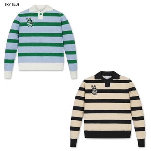 韩国代购 CRAIG&KARL高尔夫球服25秋冬女士标志宽松翻领条纹针织衫