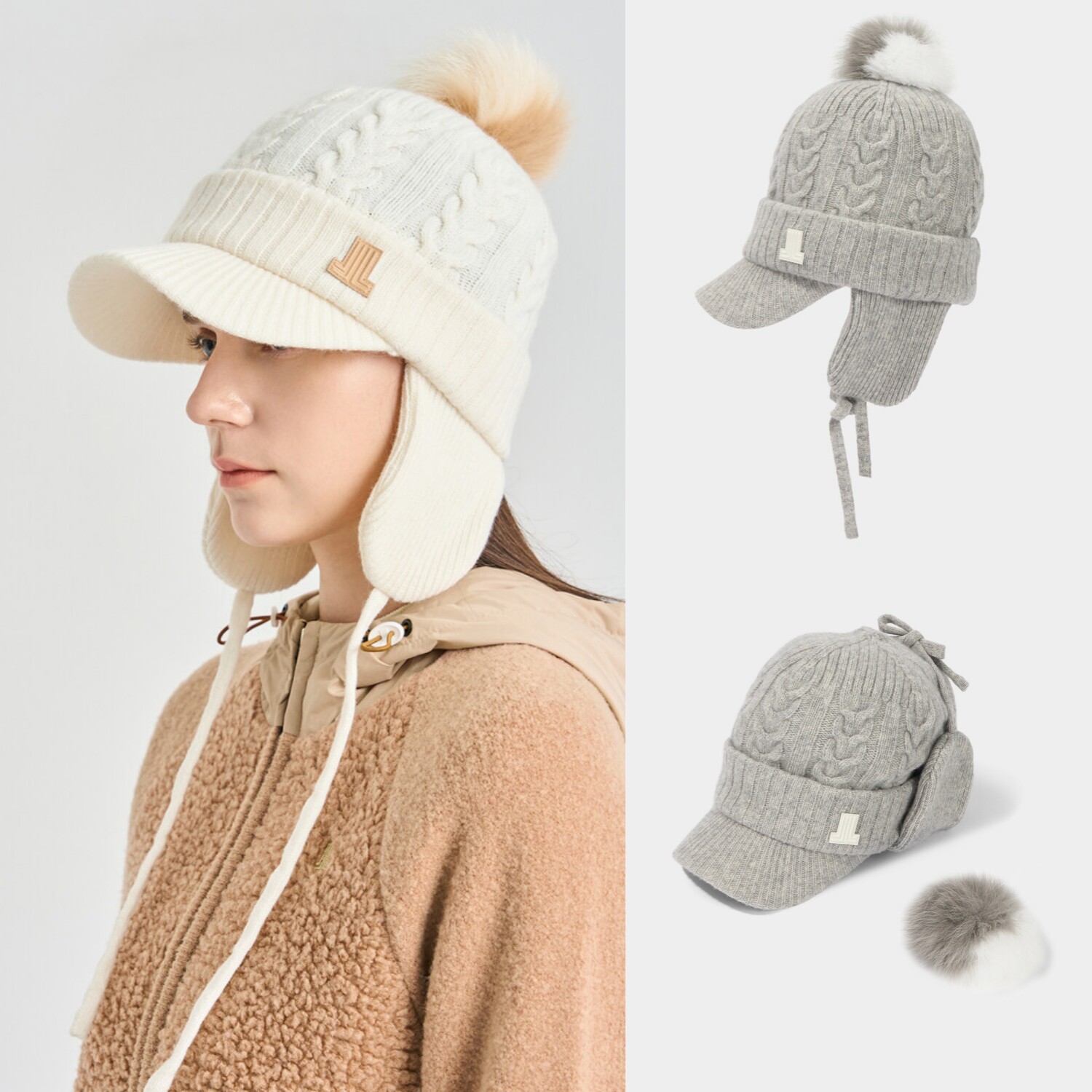 韩国代购LANVINBLANC高尔夫球帽25冬季女士毛球针织护耳保暖帽子