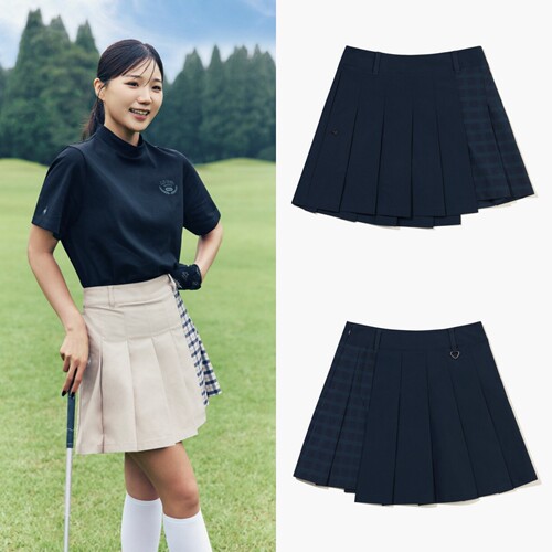 26年秋季女士韩国代购Lecoq公鸡高尔夫球服百搭格子百褶半身短裙