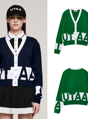韩国代购UTAA高尔夫球服25女士冬季百搭休闲字母印花V领针织开衫