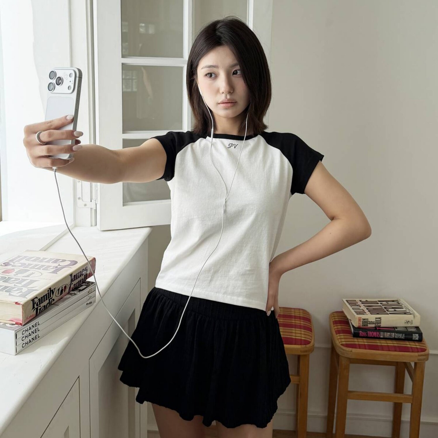 韩国代购Pivvee高尔夫球服26年春夏女士运动修身短款插肩短袖T恤