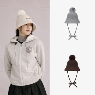 女士秋冬韩国代购southcape高尔夫球帽羊绒保暖护耳毛球渔夫帽子