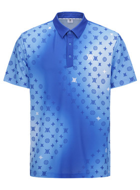 韩国正品代购ANEW高尔夫球服25男士新渐变图案翻领半系扣短袖T恤