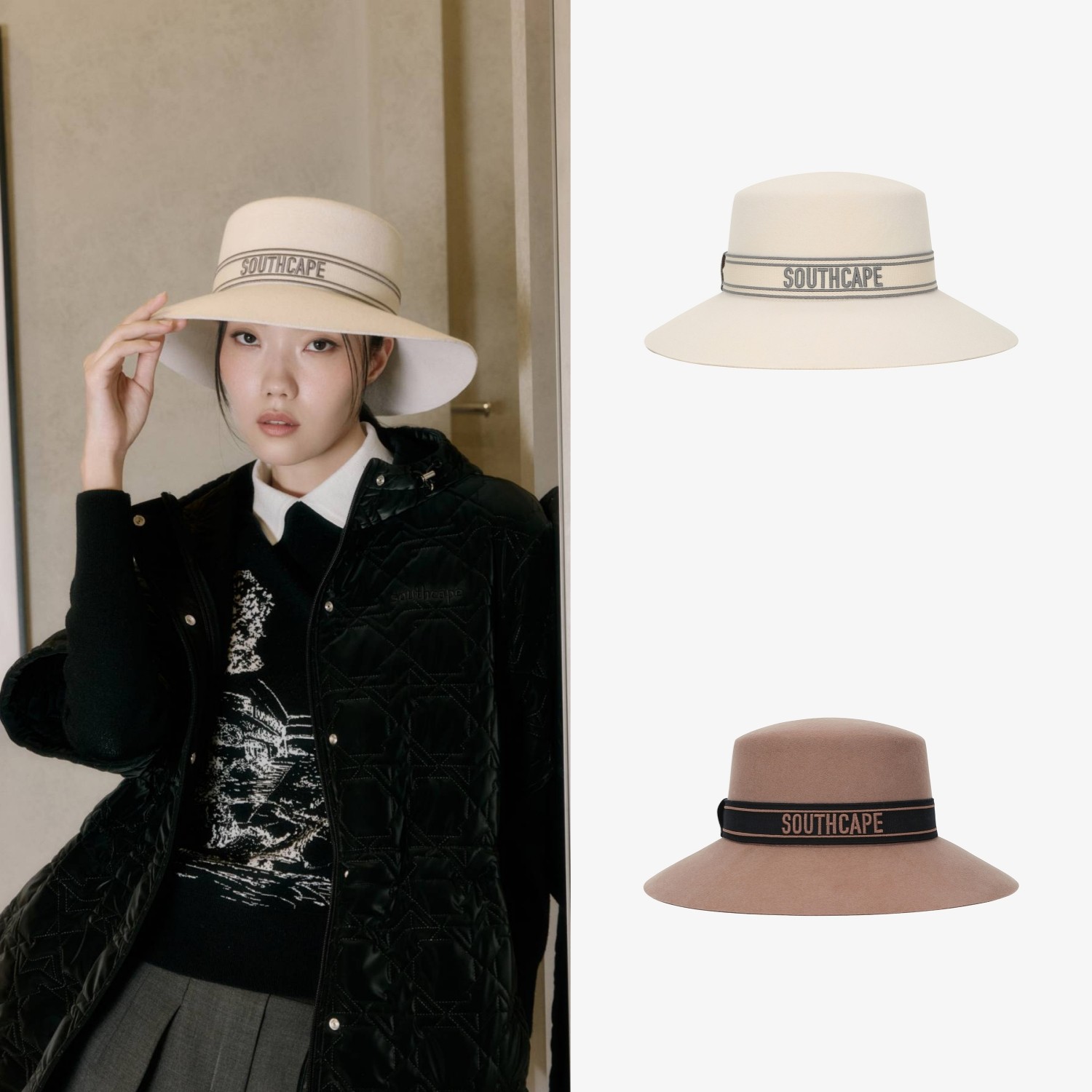 25女士秋冬韩国代购southcape高尔夫球帽休闲运动羊毛毡防晒礼帽