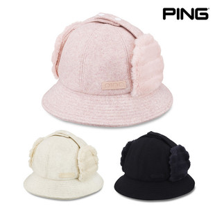 PING韩国代购高尔夫帽子女冬季护耳保暖粉色女性貂皮水桶帽