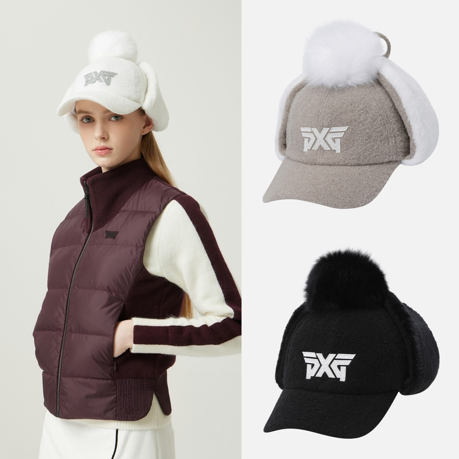 25冬季女士韩国正品代购PXG高尔夫球帽休闲时尚防晒保暖护耳帽子