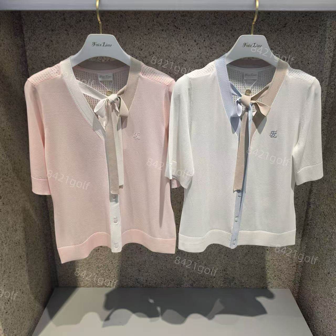 韩国代购高尔夫球服上衣26春女蝴蝶结配色运动针织开衫