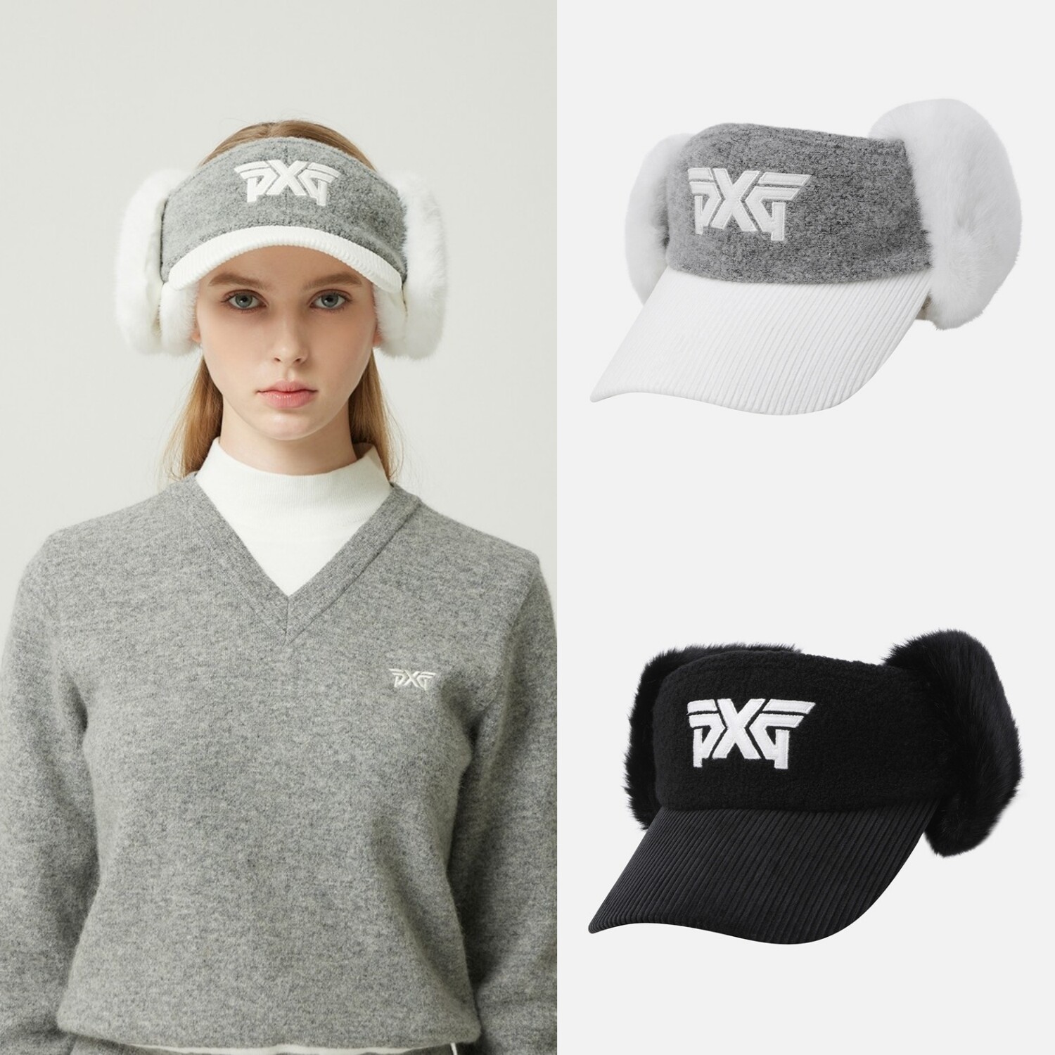 韩国代购PXG高尔夫球帽25女士秋冬防风保暖舒适毛绒护耳空顶帽子