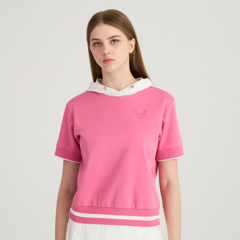 韩国代购Callaway卡拉威高尔夫球服25秋冬女休闲拼色连帽短袖T恤