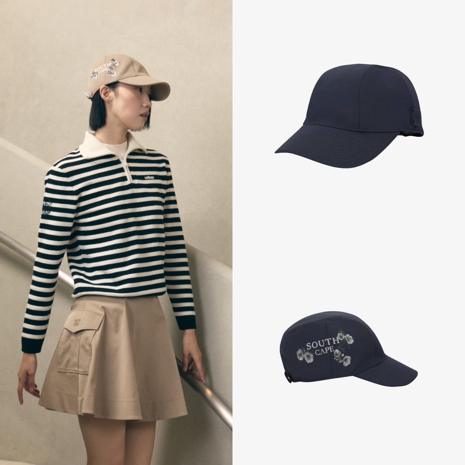 26秋冬女士韩国代购SOUTHCAPE高尔夫球帽百搭印花刺绣防晒棒球帽