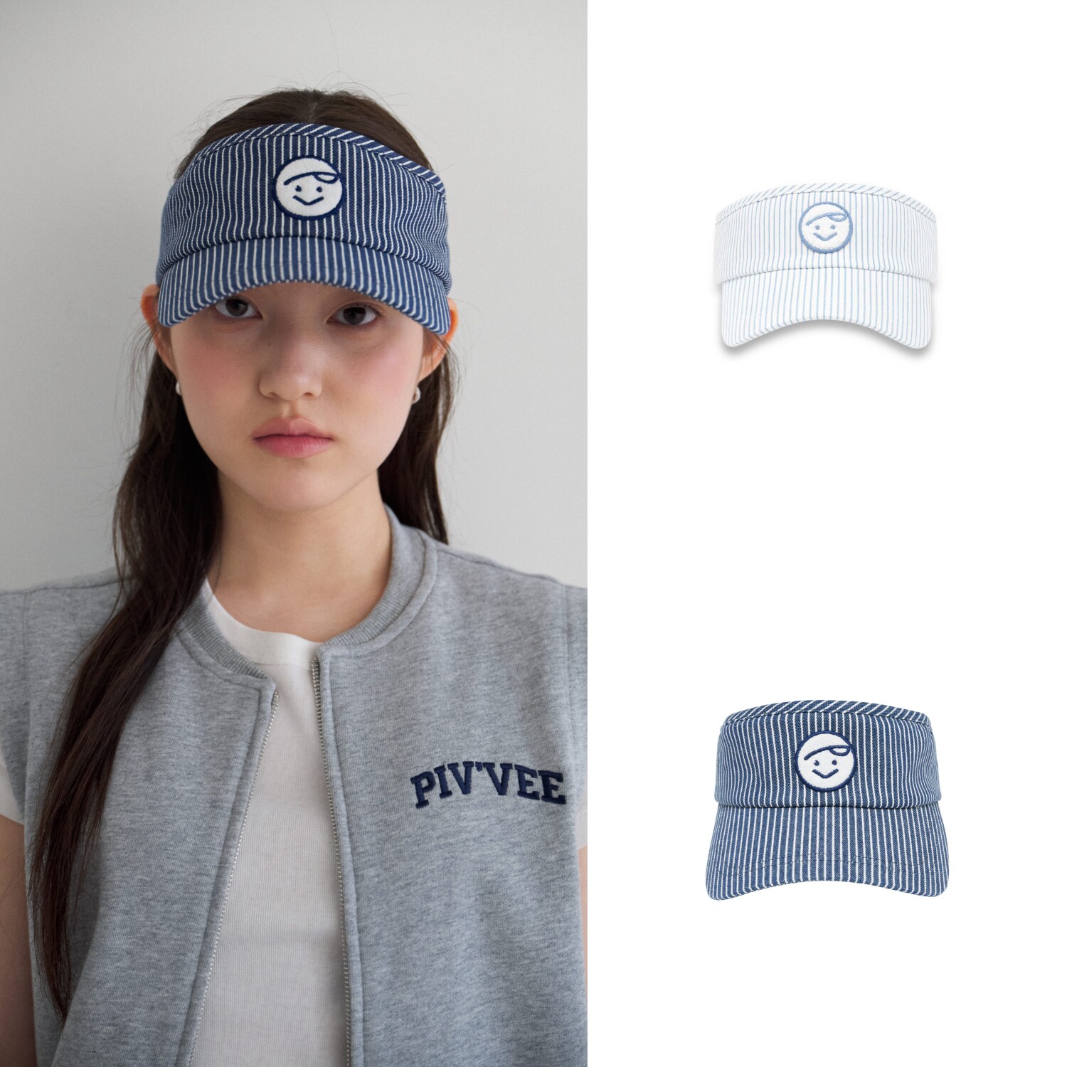 女士26春季韩国代购Pivvee高尔夫球帽百搭运动透气条纹遮阳无顶帽