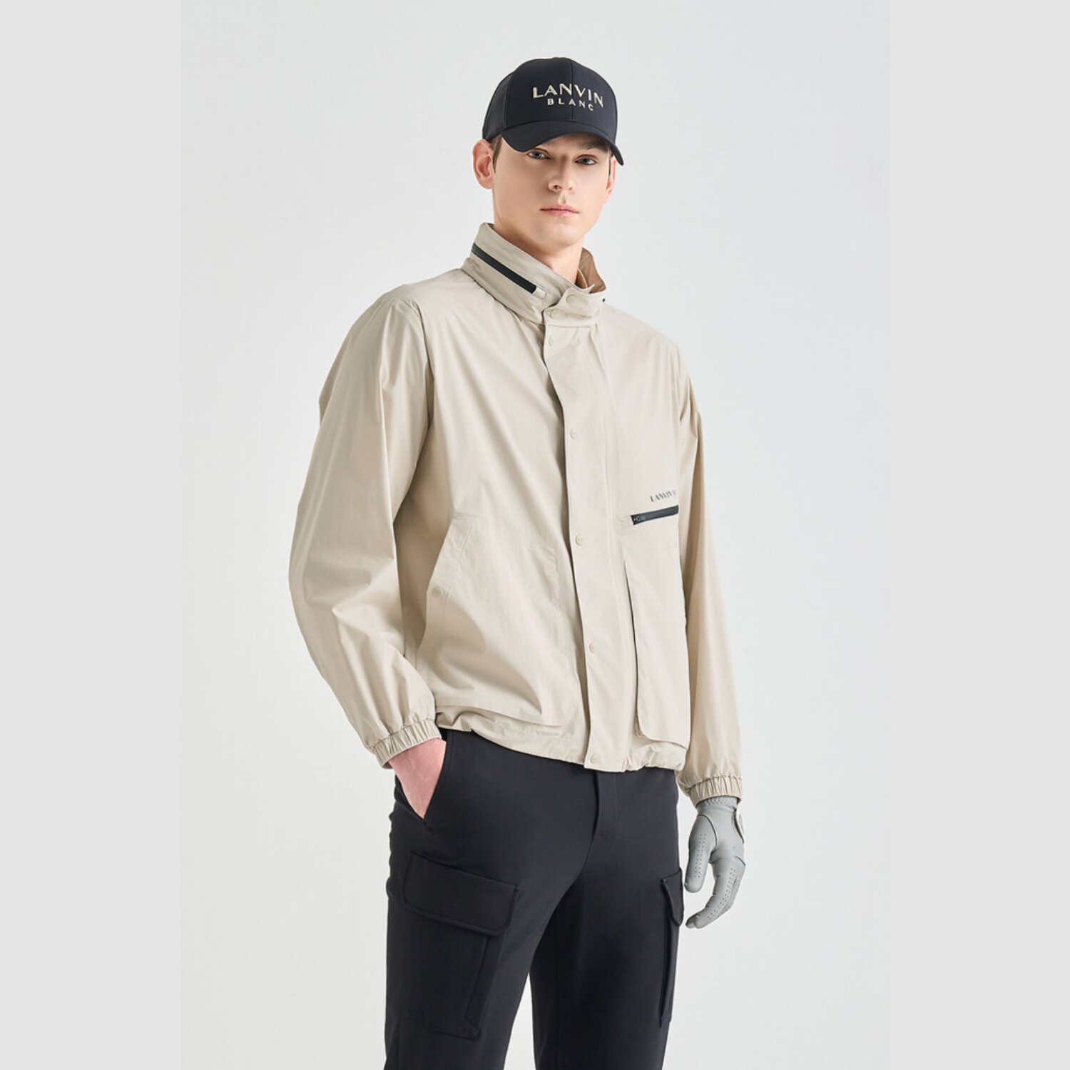 韩国代购LANVINBLANC高尔夫球服26早春男士立领拉链防水雨衣外套