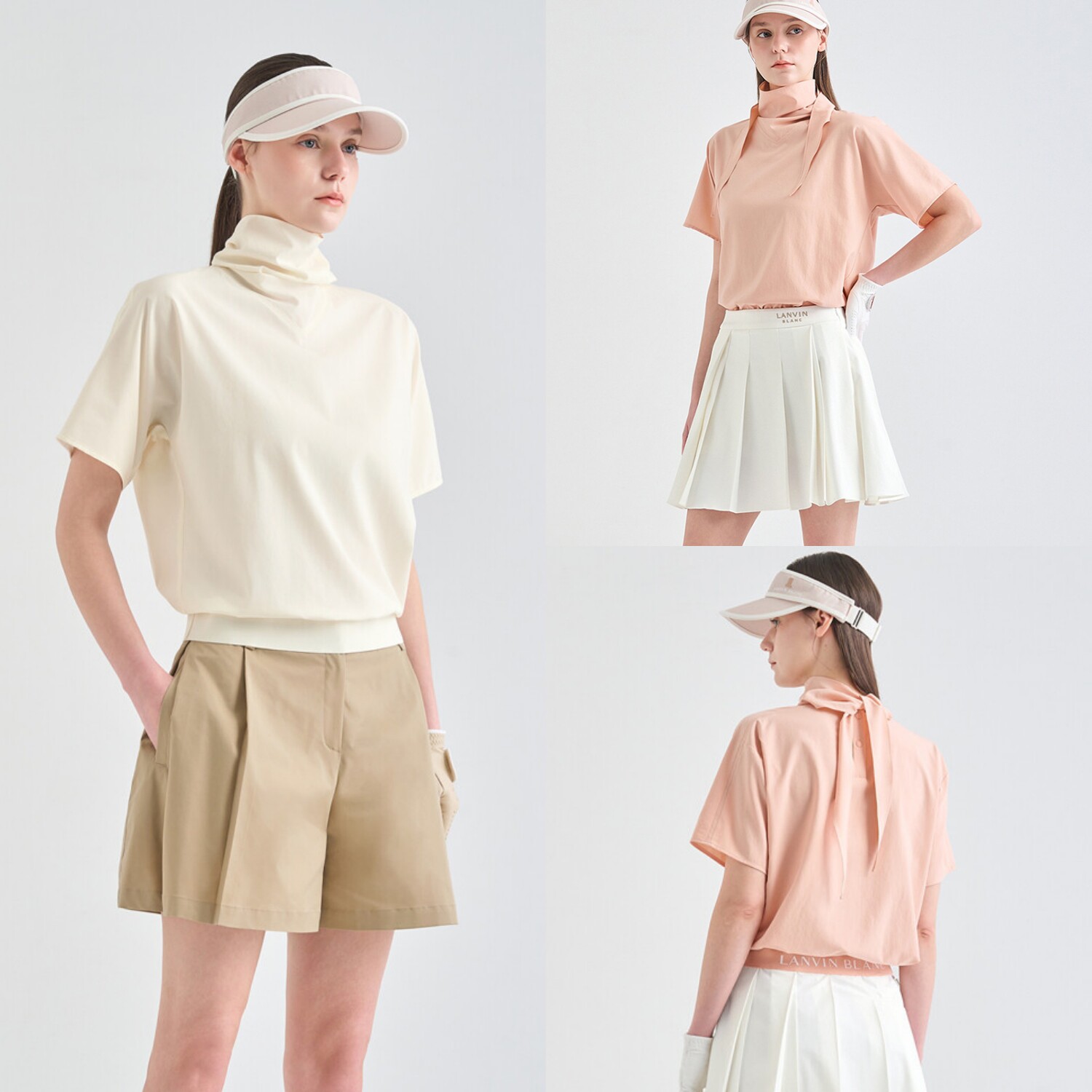 韩国代购LANVINBLANC高尔夫球服26春夏女士立领纯色百搭短袖上衣