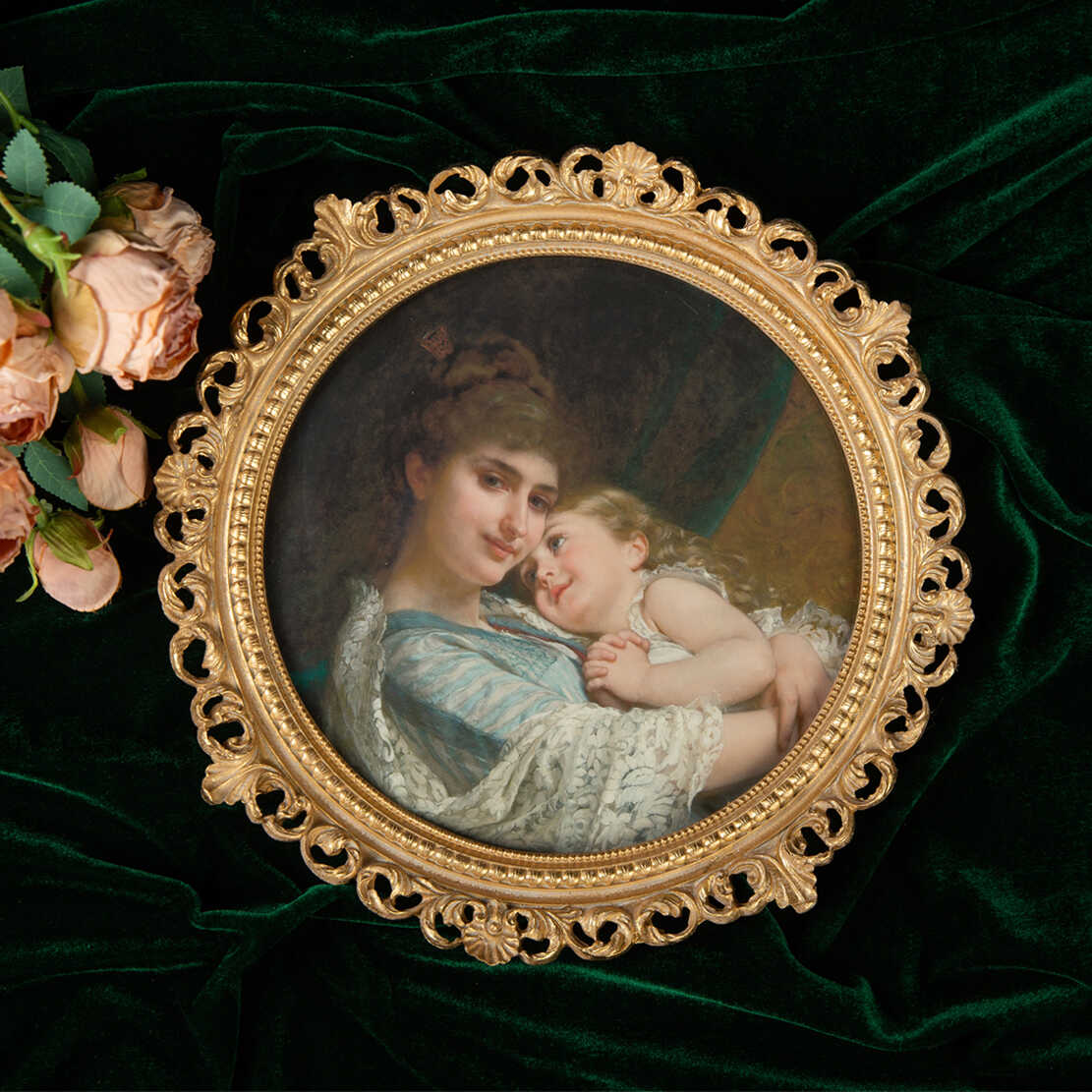 法式复古轻奢欧式圆形金色雕花相框民宿树脂古典挂画组合照片定制