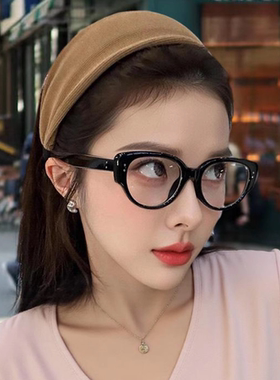 韩版黑框猫眼大框平光镜女方圆脸高颧骨素颜眼镜可配度数近视镜框
