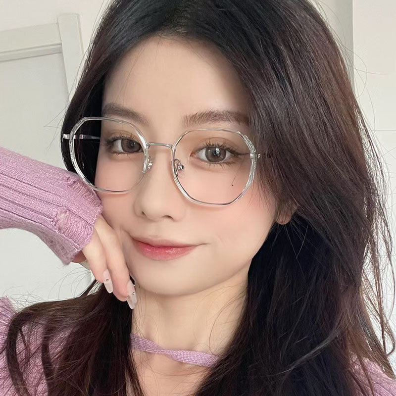 韩版侧面加宽闪粉眼镜框女士大脸显脸小米白色素颜装饰平光镜架潮
