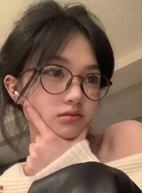 日系小框近视镜框女黑框超轻椭圆可配高度数小脸复古茶色镜架