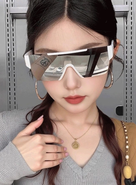 2025新款大框太阳眼镜欧美风连体镜片大方形白框水银户外运动墨镜
