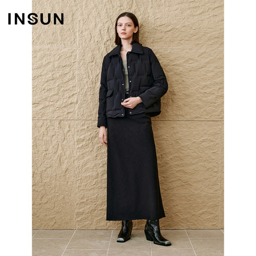 INSUN恩裳专选秋季无缝短款轻薄翻领羽绒服