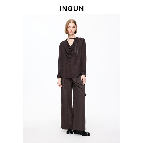 「任意套装」INSUN恩裳专选2026秋季通勤风荡领飘带醋酸长袖衬衫