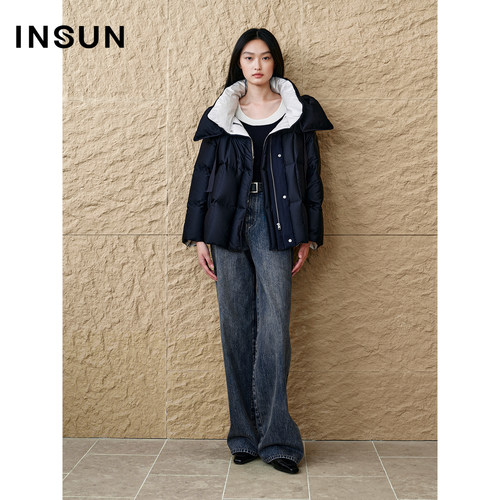 INSUN恩裳冬季700蓬撞色休闲宽松鹅绒服