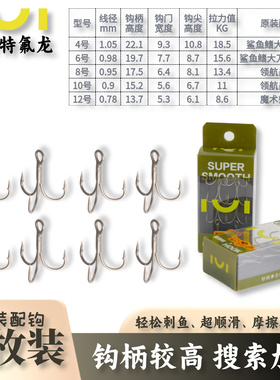 IUI超滑三本钩 领航员 魔术师 鲨鱼鳍大刀 原装配钩 3X加强高碳钢