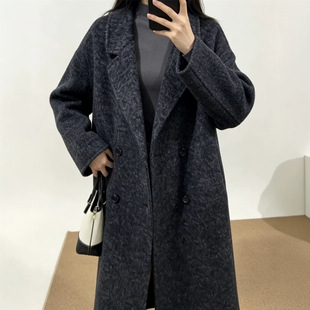 秋冬新款法式复古老钱风双面羊绒大衣宽松茧型中长款毛呢外套女