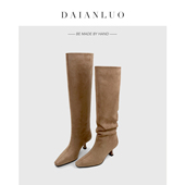 新款 跟高5cm 及膝高跟过膝长靴女高筒靴堆堆靴细跟方头直筒靴