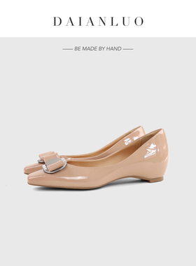 【内增高4.5cm】新款百搭方扣真皮方头单鞋内增高平底鞋舒适平跟