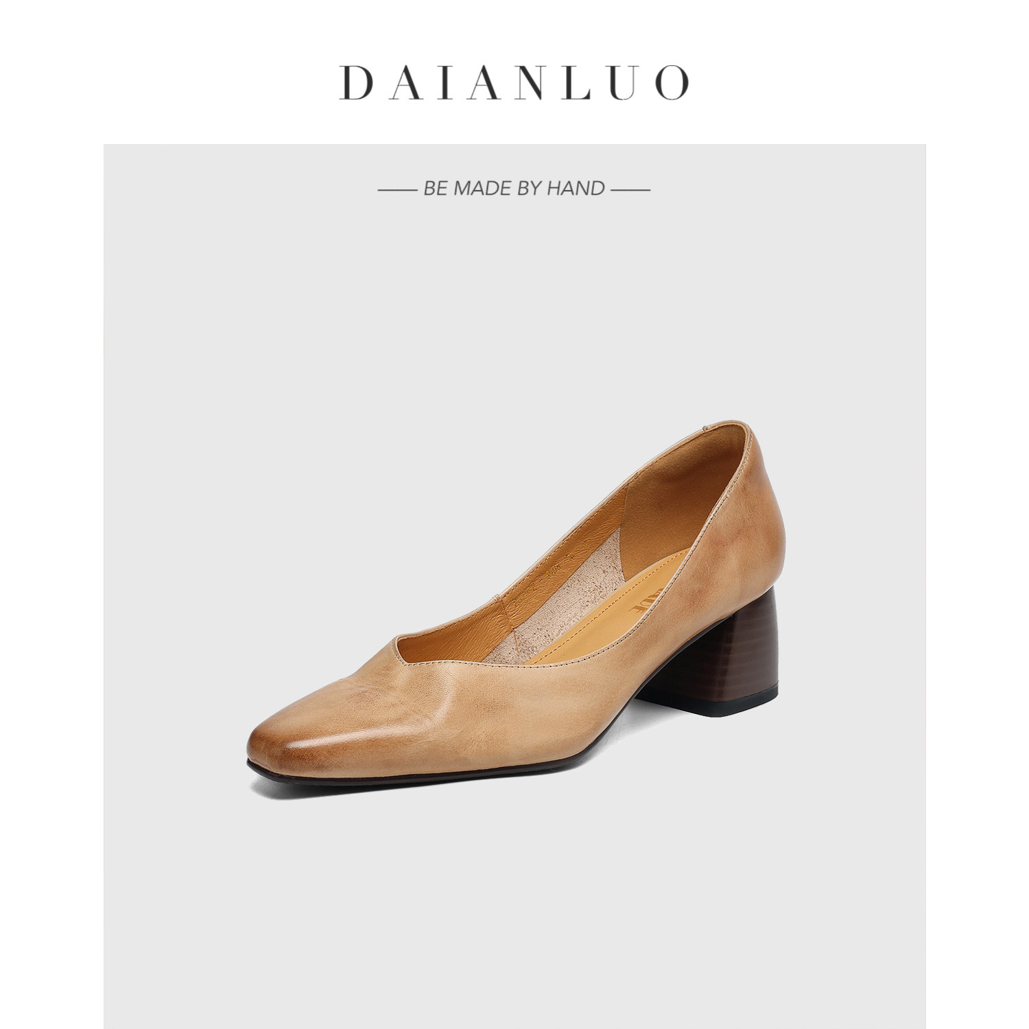 【跟高5cm】复古法式单鞋高跟鞋方头粗跟简约舒适工作鞋百搭真皮