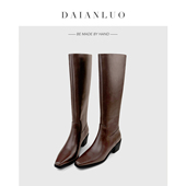 2025新款 跟高5cm 长靴女高跟靴粗跟方头简约高筒靴百搭骑士靴