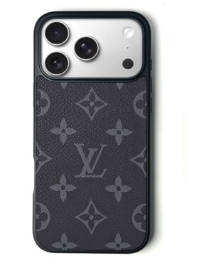 适用苹果17promax真皮黑花手机壳17pro/16pm/15LV全包防摔保护套