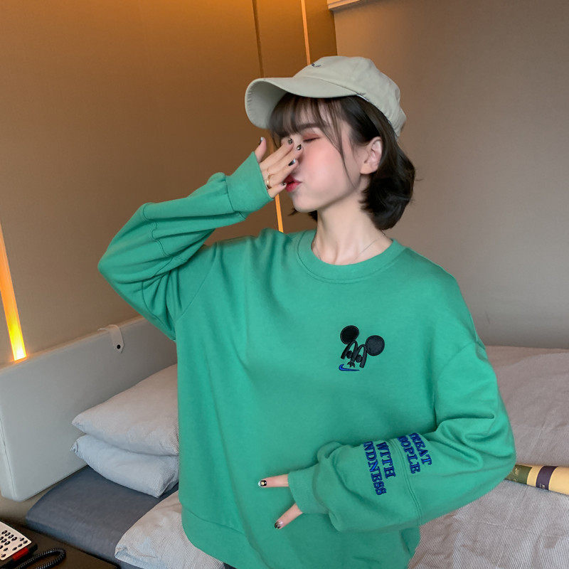 圆领卫衣女20春装新款韩版宽松学生长袖卡通绣花百搭上衣ins超火