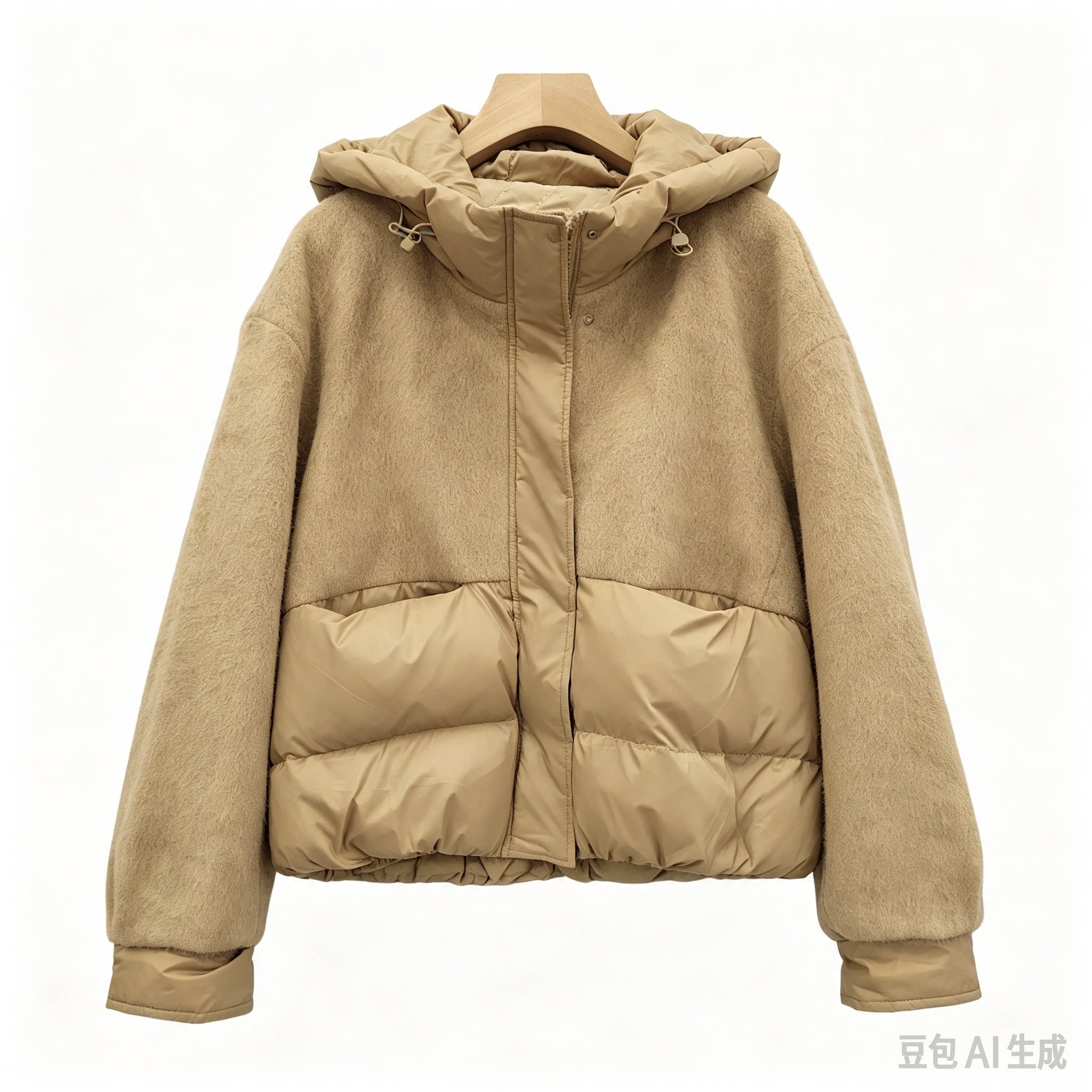秋冬新款23780连帽羊毛拼接短款棉衣女装欧货高端大牌外套