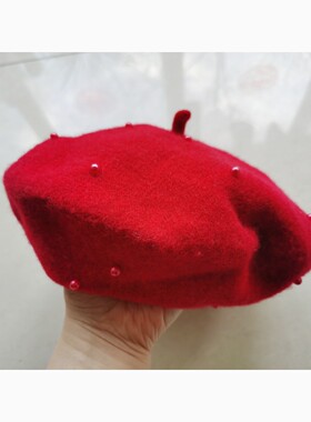 欧美女秋冬红色贝雷帽复古画家帽