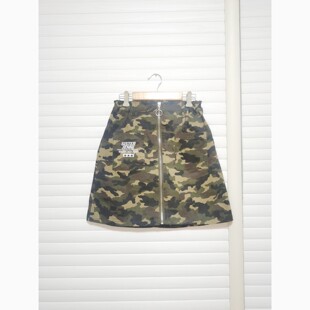 出口日本外贸原单女大童夏迷彩短裙休闲半身裙直筒金属拉链弹力棉
