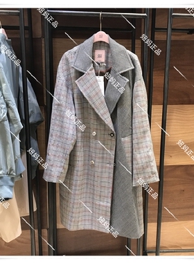jucy judy  2018年专柜正品格子拼色女士大衣JSCA720K-1580