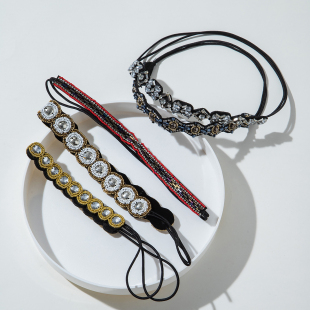 时尚 发带个性 复古米珠发饰 民族风发带高档水钻头箍套装 跨境热卖