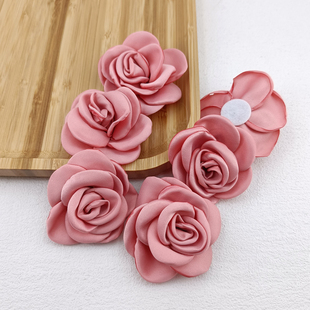 6cm烧边花朵卷边绸缎布艺山茶手工diy配件手捧花头饰发夹鞋帽花头