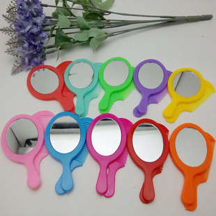 10套2个装便携随身彩色小镜子搭配梳子盘发饰品5*9cm儿童镜梳套装