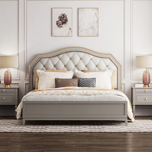 美式床实木床1.8米现代简约主卧婚床双人床1.5高箱储物软包轻奢床