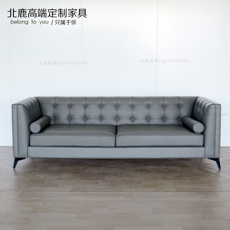 美式轻奢真皮沙发北欧客厅简约现代实木小户型拉扣皮艺沙发三人位